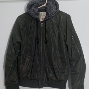 Ci Sono Hooded Bomber Jacket Army Green Heather Gray Attached Hood Women's Med